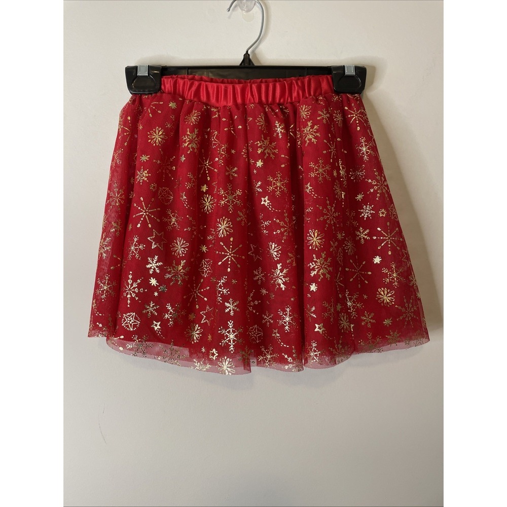 Holiday Time Girls S 6 6X Red Gold Snowflake Tulle Skirt Christmas Party